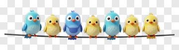 Colorful Cartoon Birds On A Wire PNG