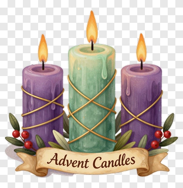 Advent Candles With Decorative Greenery PNG