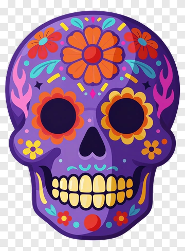 Colorful Sugar Skull With Floral Patterns PNG