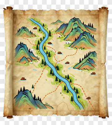 Illustrated Treasure Map With Mountains And River PNG