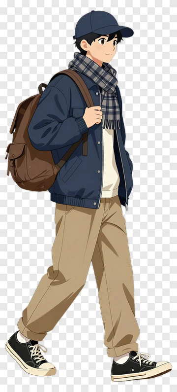 Anime Boy Walking With Backpack PNG