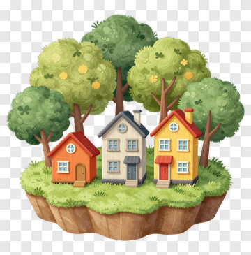 Colorful House Cluster Surrounded By Trees PNG
