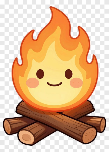 Cartoon Campfire With Smiling Flame PNG