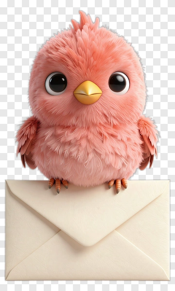 Cute Pink Bird Sitting On An Envelope PNG