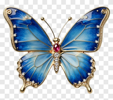 Blue Butterfly Brooch With Gemstones PNG