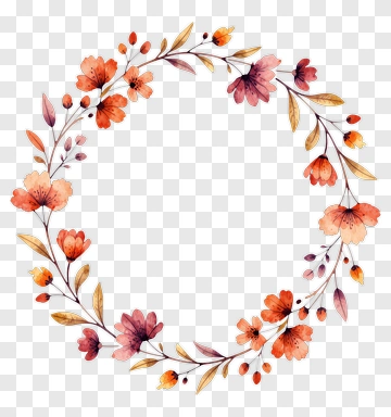 Floral Wreath With Orange And Pink Flowers PNG