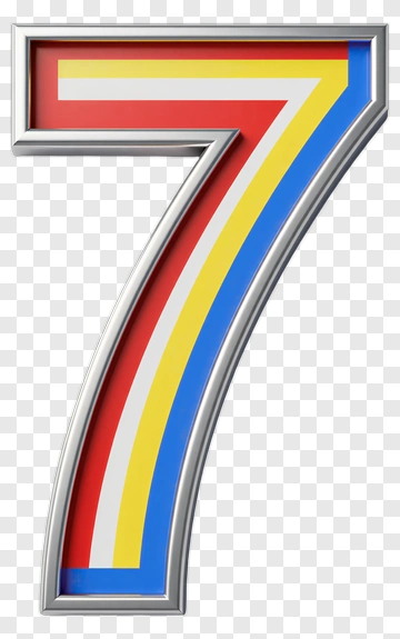 Colorful Number 7 With Red, Yellow, And Blue Stripes PNG