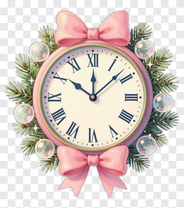 Christmas Clock Decorated With Pine And Bows PNG