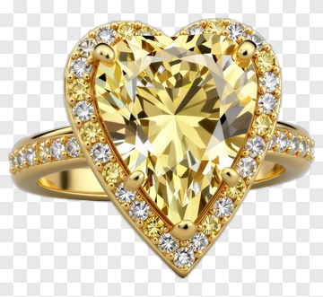 Gold Heart-Shaped Ring With Yellow Gemstone PNG