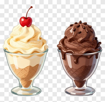 Ice Cream Sundaes With Cherry And Chocolate Toppings PNG