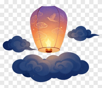 Colorful Lantern Floating Among Clouds PNG