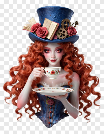 Steampunk Woman Holding A Tea Cup PNG