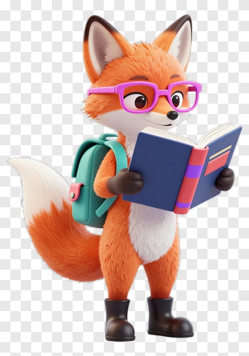 3D Fox Reading A Book PNG