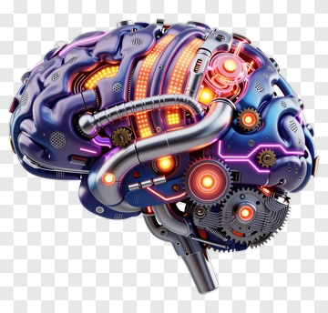 3D Futuristic Brain With Gears And Lights PNG