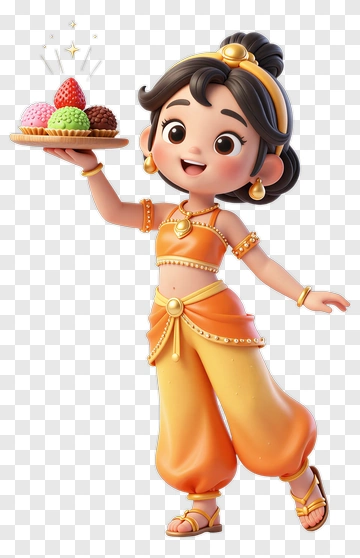 Cartoon Girl Holding A Plate Of Ice Cream PNG