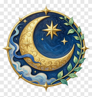Golden Crescent Moon And Star With Blue Sky PNG