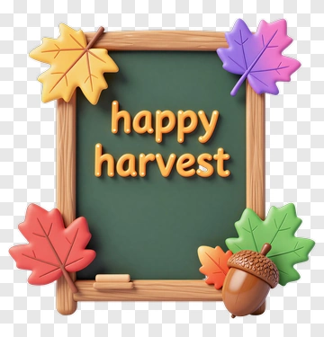 Happy Harvest Chalkboard With Colorful Leaves PNG