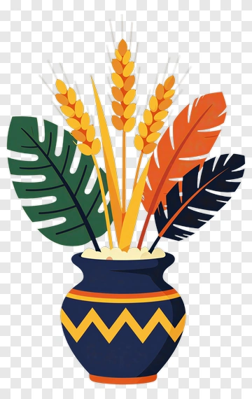 Colorful Vase With Wheat And Leaves PNG