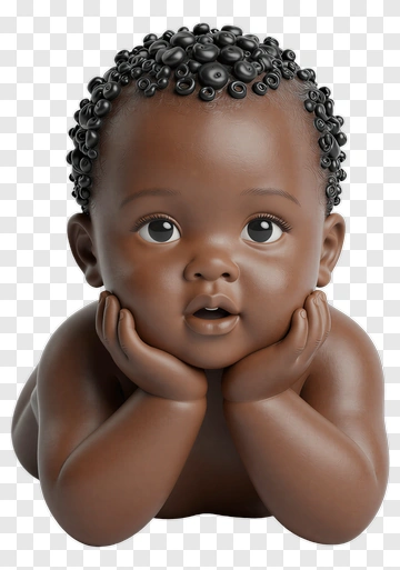 Baby With Curly Hair Resting On Hands PNG