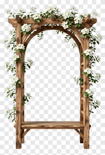 Wooden Arbor With White Flowers PNG