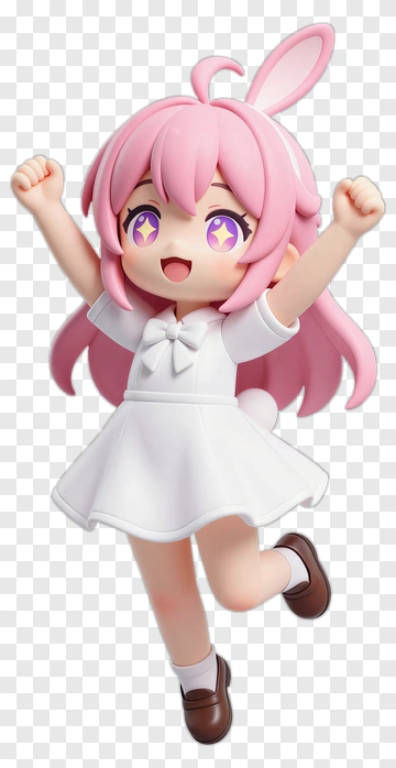 Cartoon Girl With Pink Hair Wearing A White Dress PNG