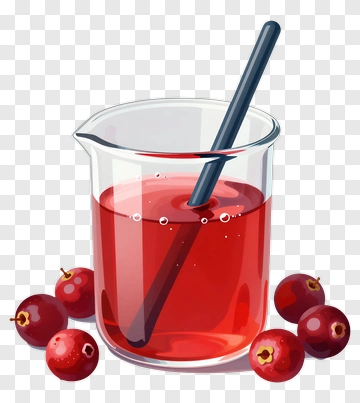 Glass Beaker With Red Liquid And Berries PNG