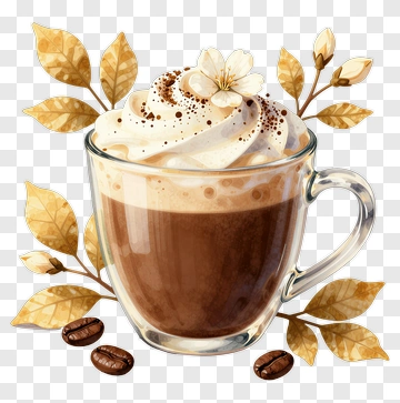 Coffee Cup With Whipped Cream And Leaves PNG