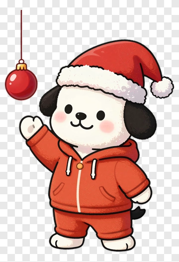 Cartoon Dog Wearing A Santa Hat Holding A Christmas Ornament PNG