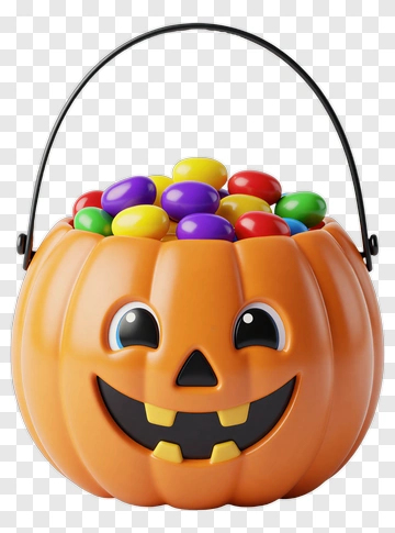 Halloween Candy Bucket With Colorful Candies PNG