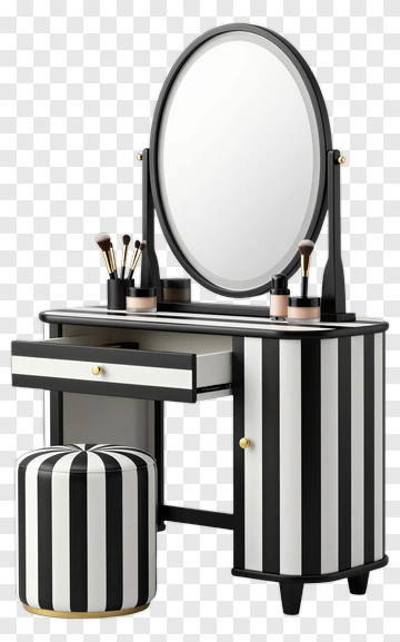 Striped Vanity Table With Mirror PNG