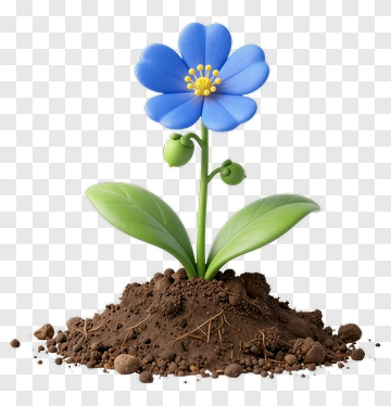 Blue Flower Growing In Soil PNG