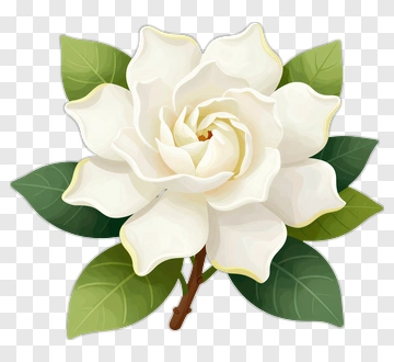 White Magnolia Flower With Green Leaves PNG