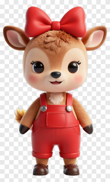 3D Cartoon Deer Character With Red Overalls PNG