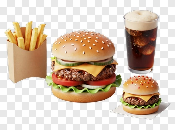 Fast Food Meal With Burger, Fries, And Soda PNG