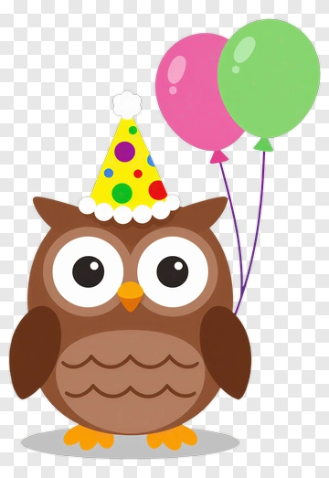 Cartoon Owl With Birthday Balloons PNG