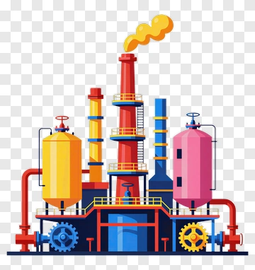 Colorful Industrial Factory With Smoke PNG