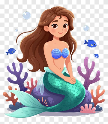 Cartoon Mermaid Sitting On A Rock PNG
