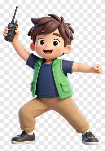 Cartoon Boy Holding A Walkie Talkie PNG