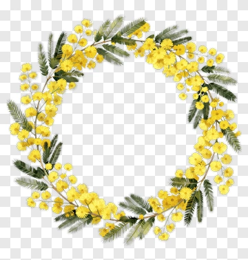 Floral Wreath With Yellow Flowers And Green Leaves PNG