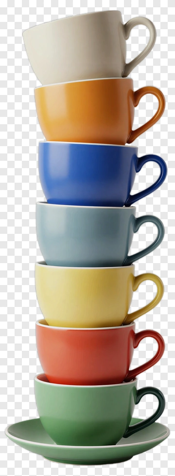 Stack Of Colorful Coffee Cups PNG