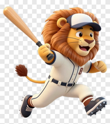 Cartoon Lion Playing Baseball PNG