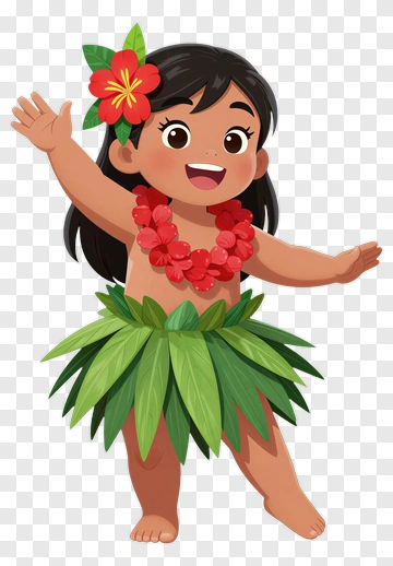 Cartoon Girl In Hula Outfit PNG