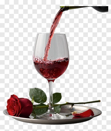 Red Wine Glass With Rose On A Silver Tray PNG