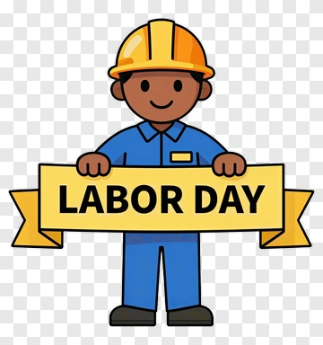 Cartoon Construction Worker Holding Labor Day Banner PNG