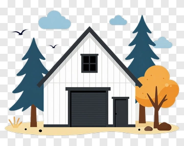 Stylish House Surrounded By Trees And Clouds PNG