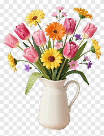 Flower Bouquet In A White Vase PNG