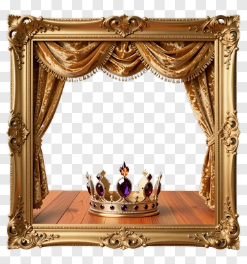 Golden Crown Displayed In Ornate Frame PNG