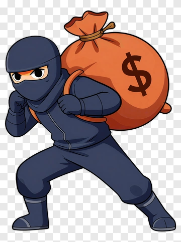 Cartoon Ninja Carrying A Money Bag PNG
