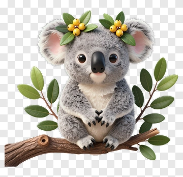 3D Koala Sitting On A Branch PNG