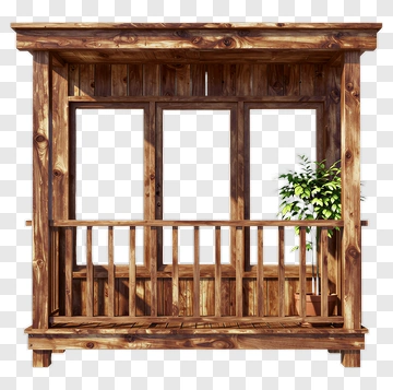 Wooden Balcony With Potted Plant PNG